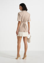 baya-tailored-cinch-waist-pleated-blazer-dress-beige
