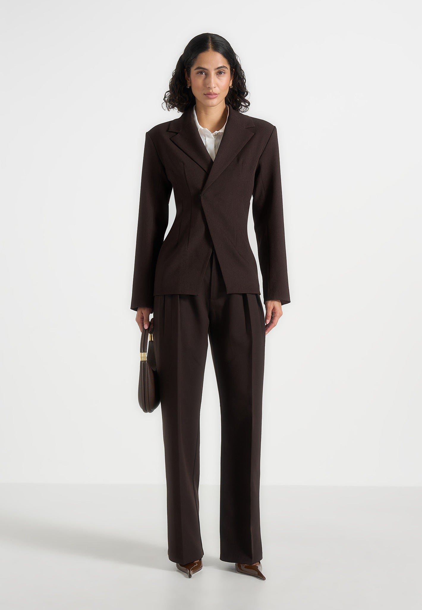 Beatrice - Tailored Cinched Blazer - Dark Brown 