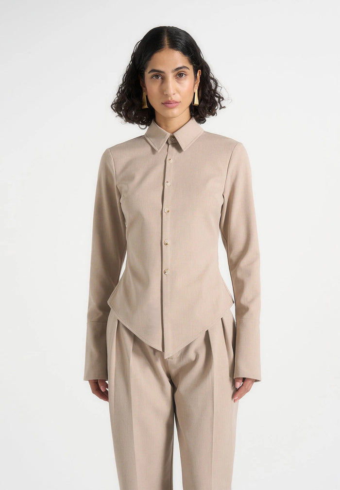 sonia-tailored-cinch-shirt-beige