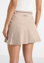 Elise - Tailored Pleated Skort With Belt - Beige