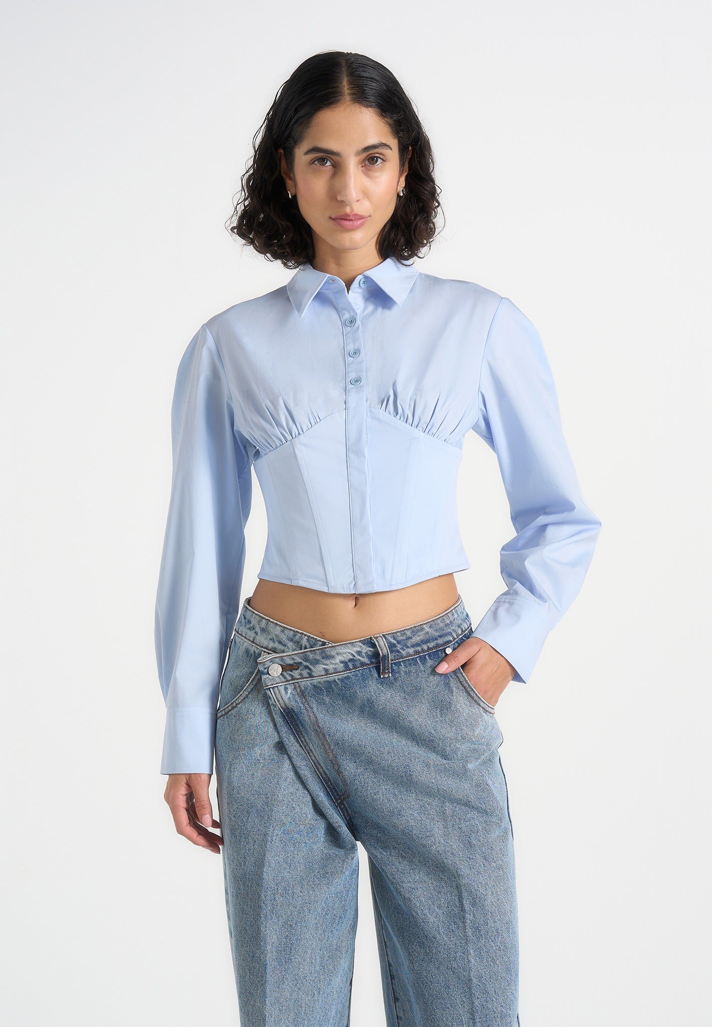 Margot - Corset Cotton Shirt - Pale Blue 