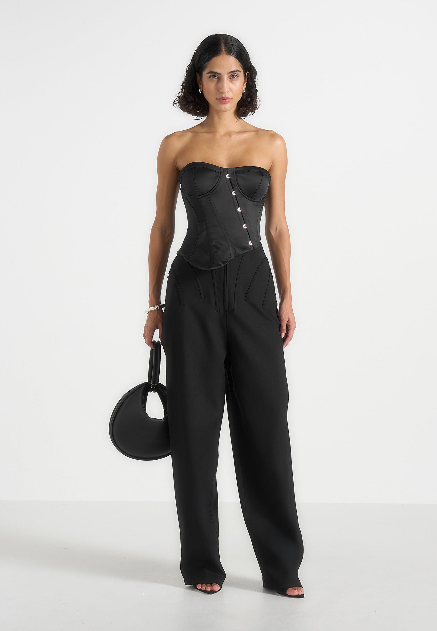 Aurelia - Asymmetric Satin Corset Top - Black 