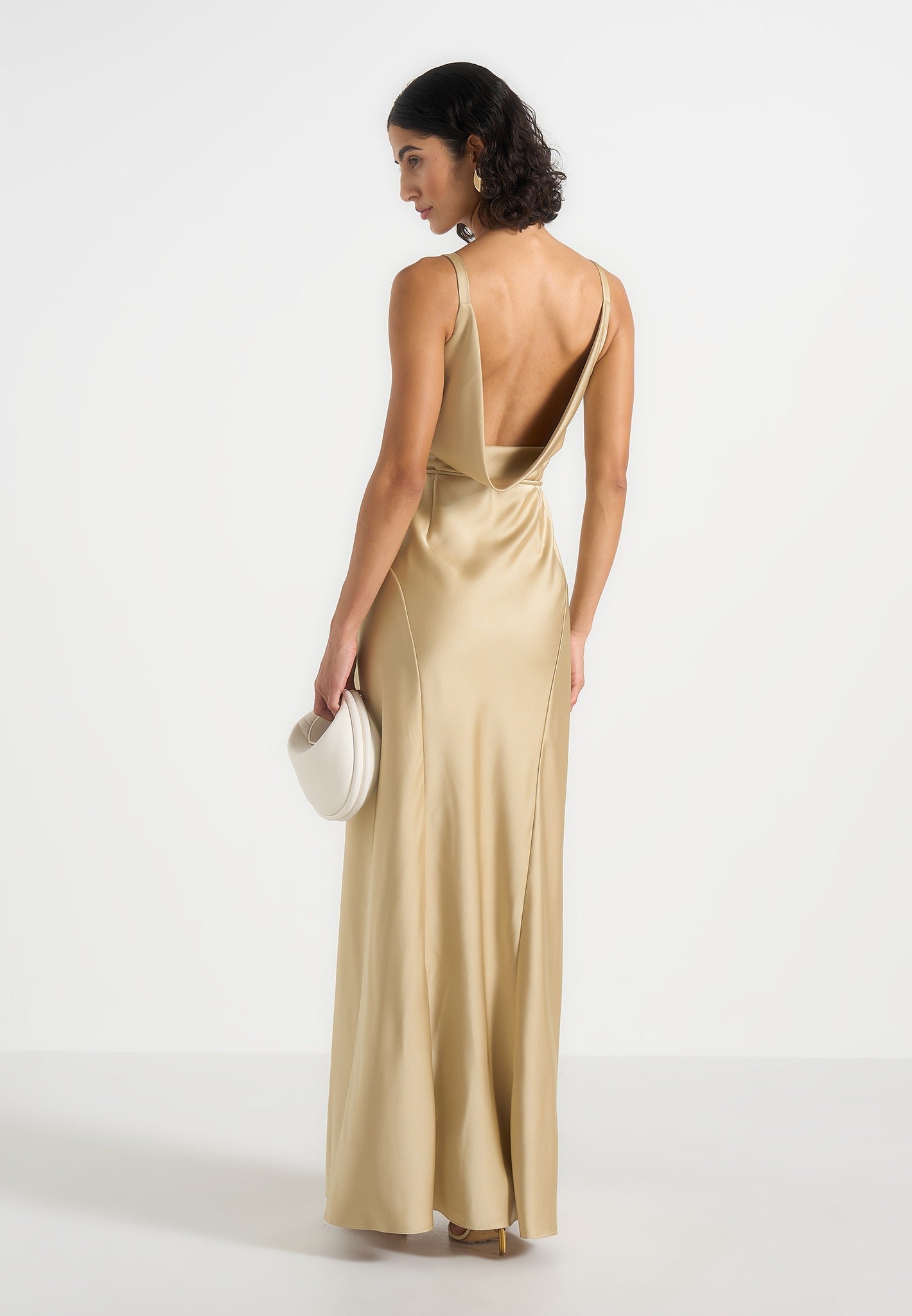 Saffron - Satin Belted Maxi Dress - Gold 
