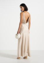Saffron - Satin Belted Maxi Dress - Champagne