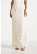 Fiona - Satin Fan Pleat Maxi Skirt - Ivory