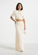 Fiona - Satin Fan Pleat Maxi Skirt - Ivory
