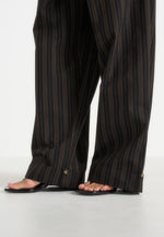 Ivanna - Elasticated Wide Leg Striped Cotton Pants - Black/Brown
