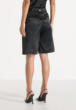 Lorette - Twin Pleat Satin Shorts - Black
