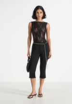Rhonda - Open-Back Lace Bodysuit - Black