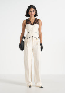 Veronica - Lace Tailored Corset Suit Vest - White