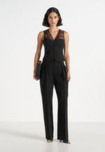 Veronica - Lace Tailored Corset Suit Vest - Black