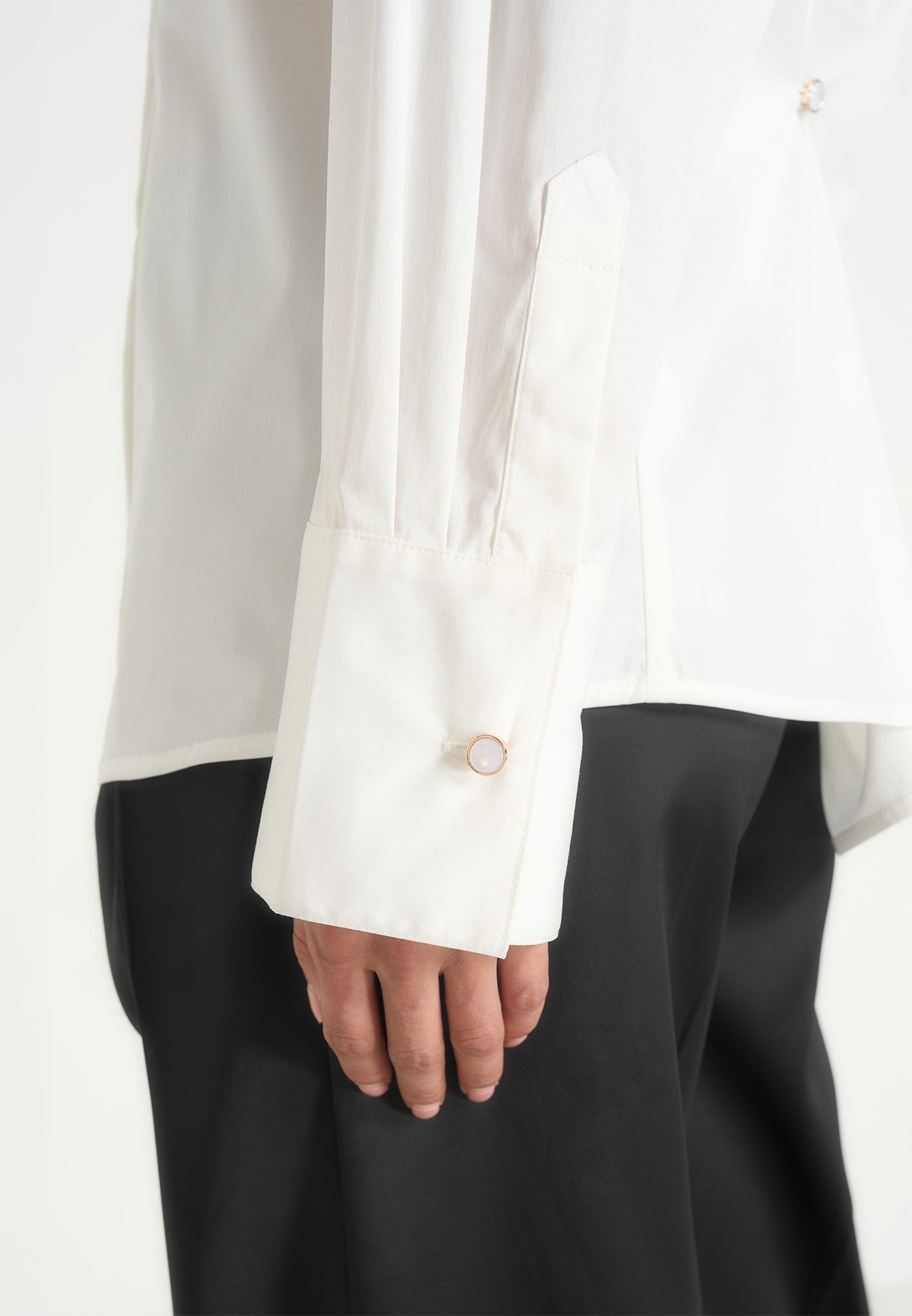 Hope - Pleated Tuxedo Cotton Shirt with Cinch Back - White
