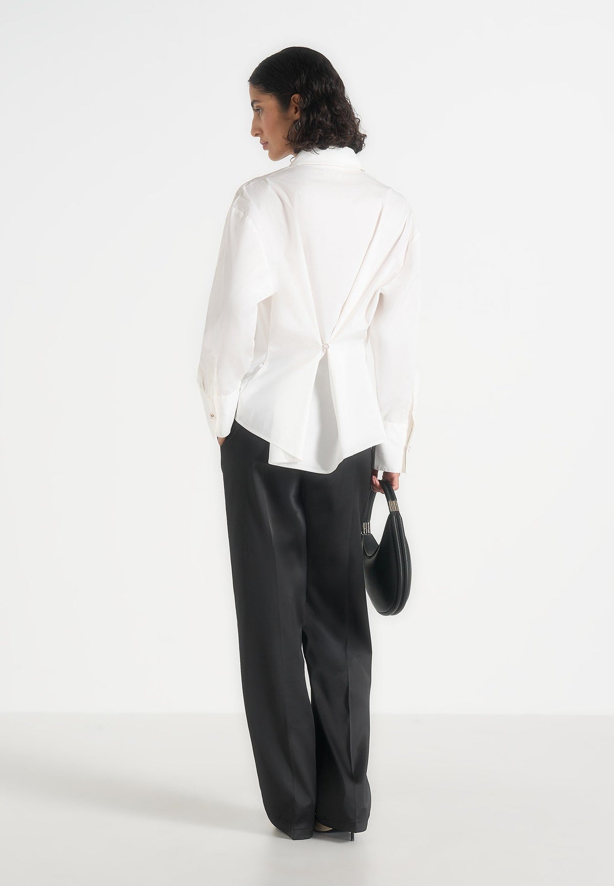 Hope - Pleated Tuxedo Cotton Shirt with Cinch Back - White