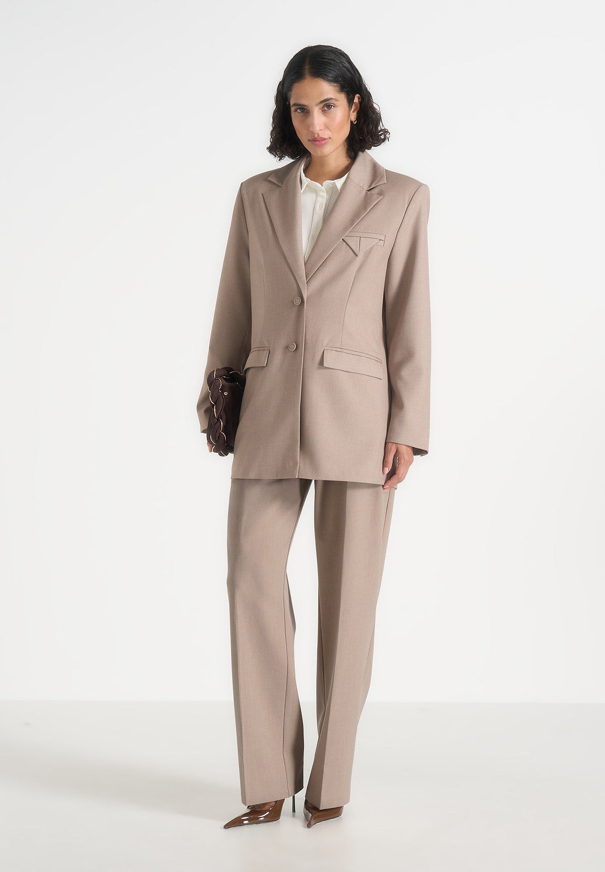 Elena - Oversized Open Back Tailored Blazer - Taupe