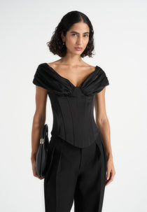 Ursula - Off-Shoulder Pleated Corset Top - Black