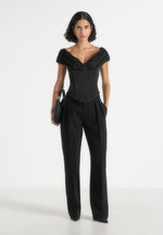 Ursula - Off-Shoulder Pleated Corset Top - Black