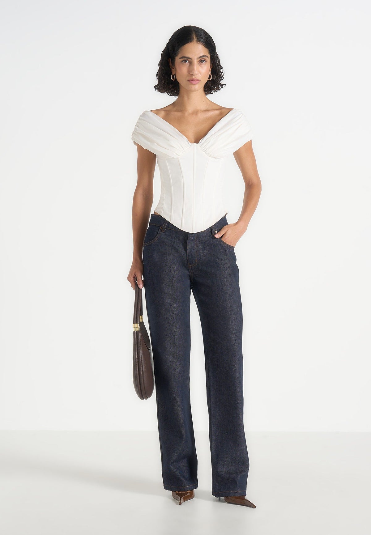 Ursula - Off-Shoulder Pleated Cotton Corset Top - White