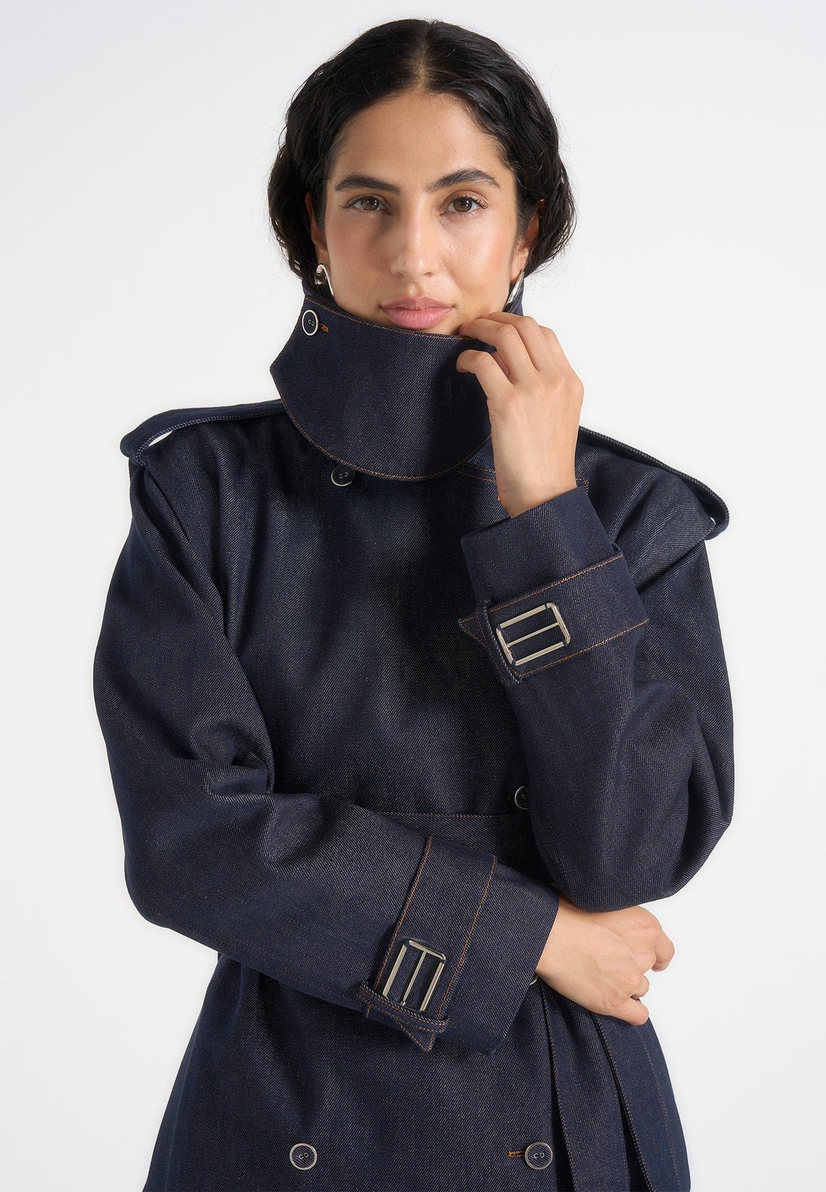 Esther - Denim Trench Coat With Double Belt - Indigo