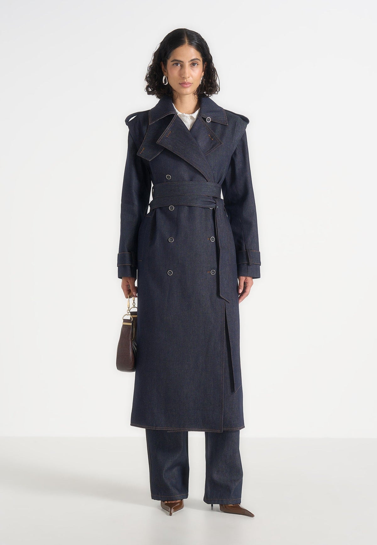 Esther - Denim Trench Coat With Double Belt - Indigo