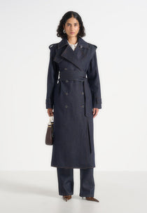 Esther - Denim Trench Coat With Double Belt - Indigo