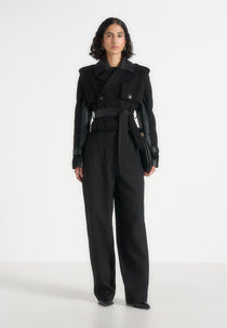 Lelia - Cropped Gabardine Trench 2-in-1 Gilet Coat With Belt - Black