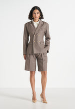 Lorette - Pinstripe Twin Pleat Tailored Shorts - Taupe
