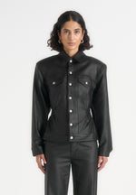 Karla - Wax Effect Cinch Waist Jacket - Black