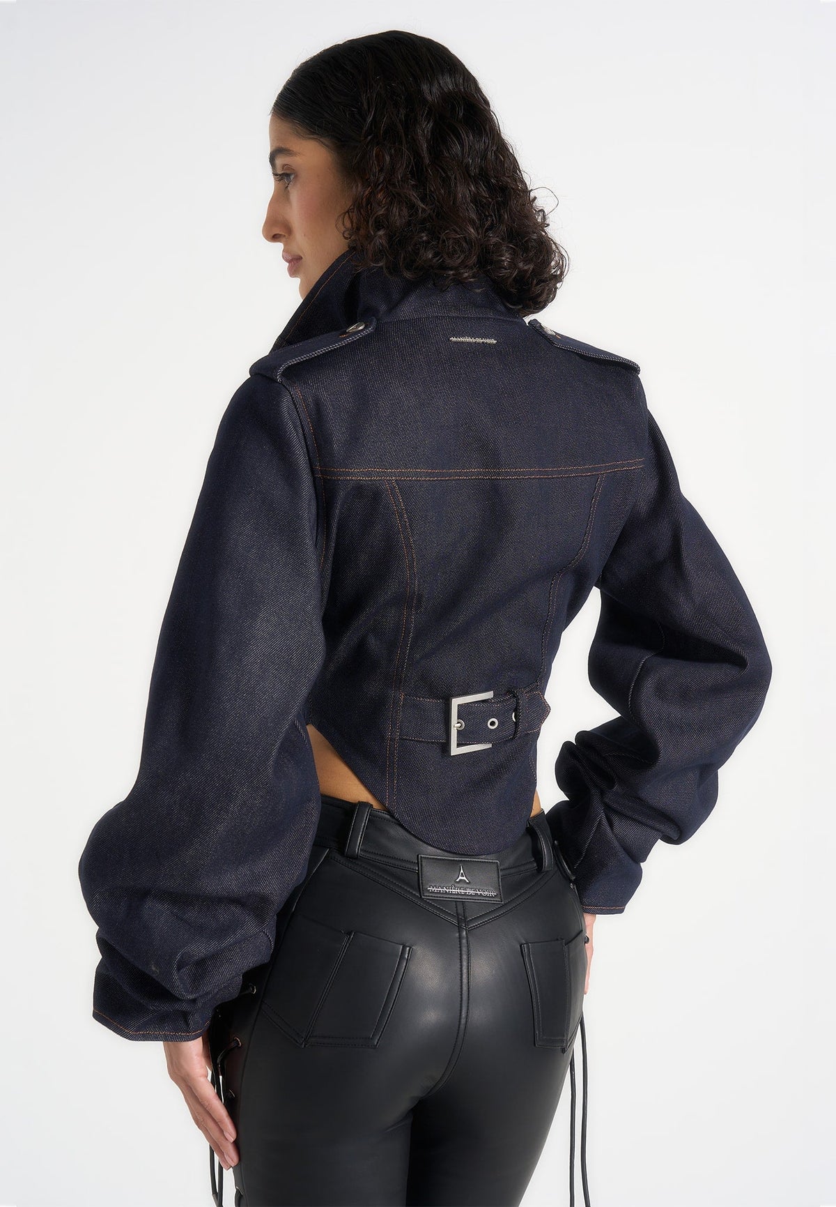Solange - Denim Tacked Sleeve Corset Jacket - Indigo