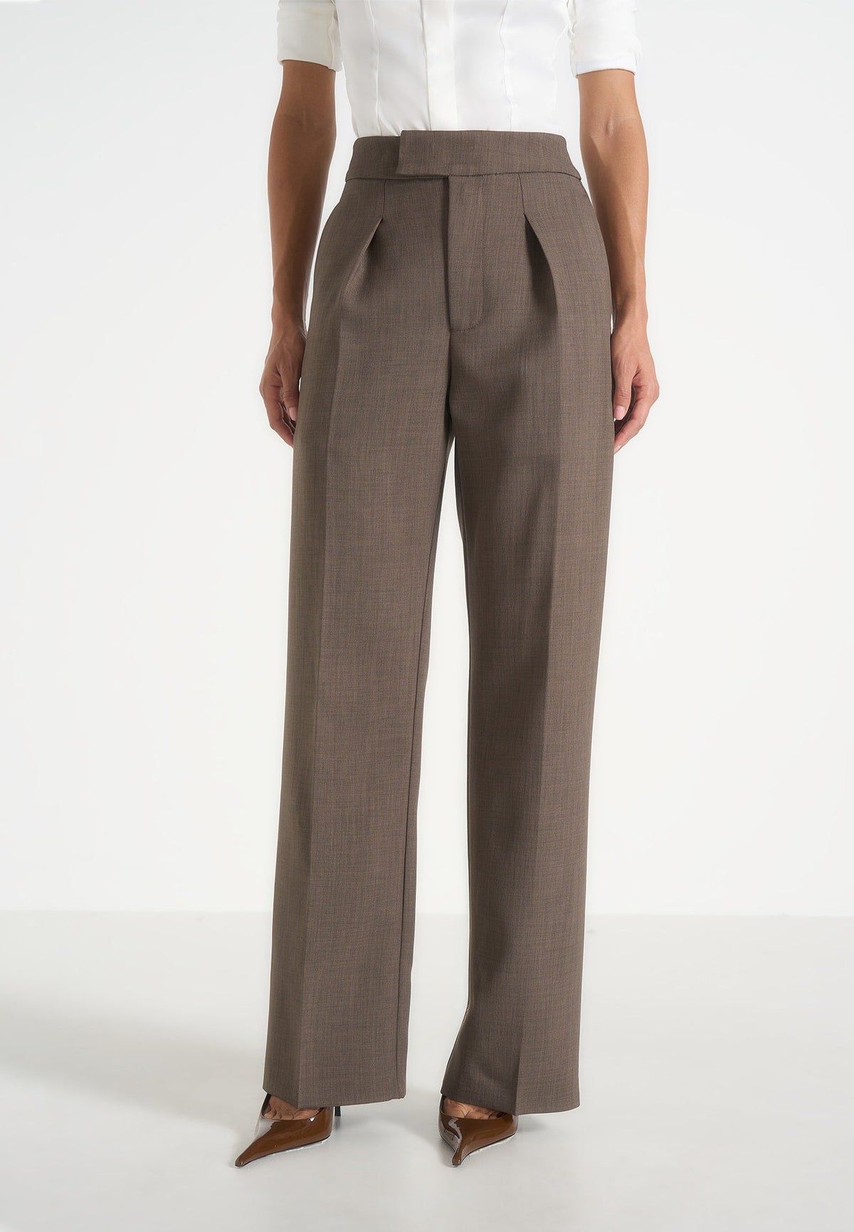 Elsa - High Waisted Tailored Pants - Dark Taupe