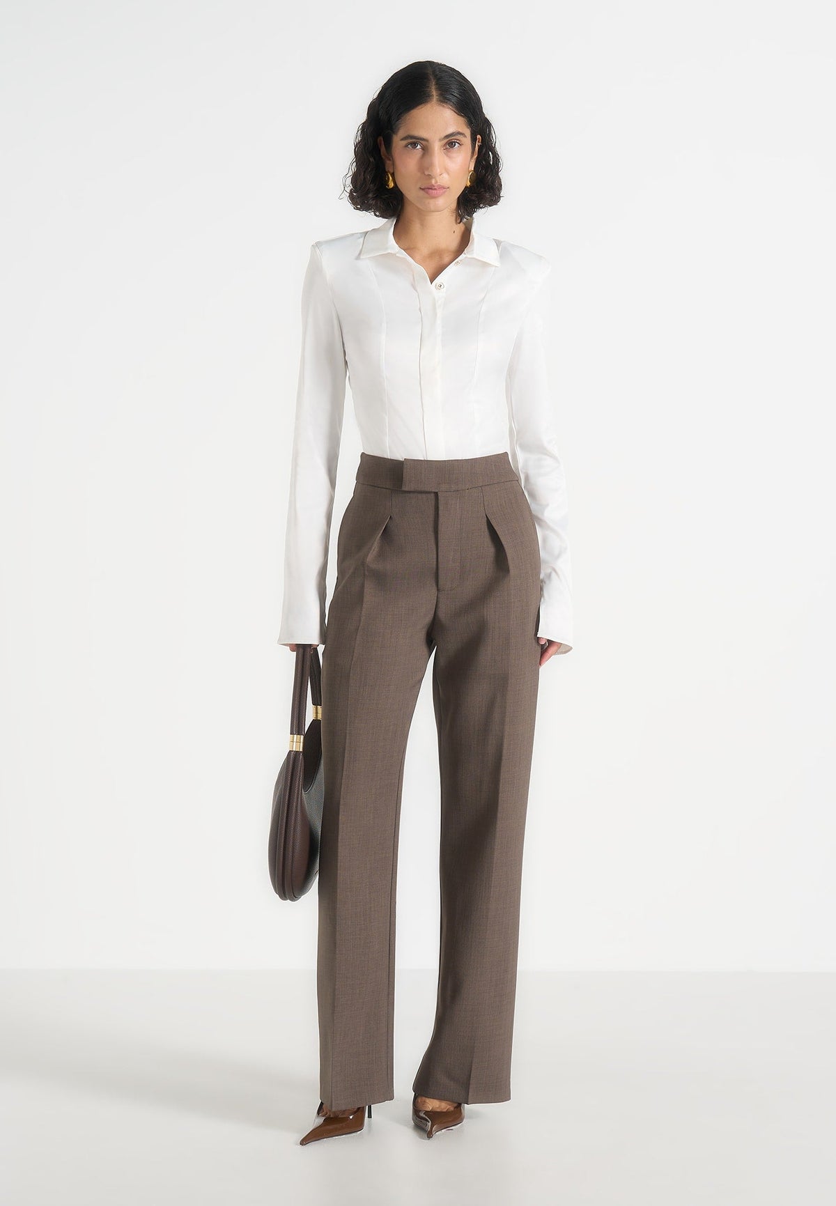 Elsa - High Waisted Tailored Pants - Dark Taupe