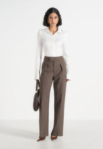 Elsa - High Waisted Tailored Pants - Dark Taupe