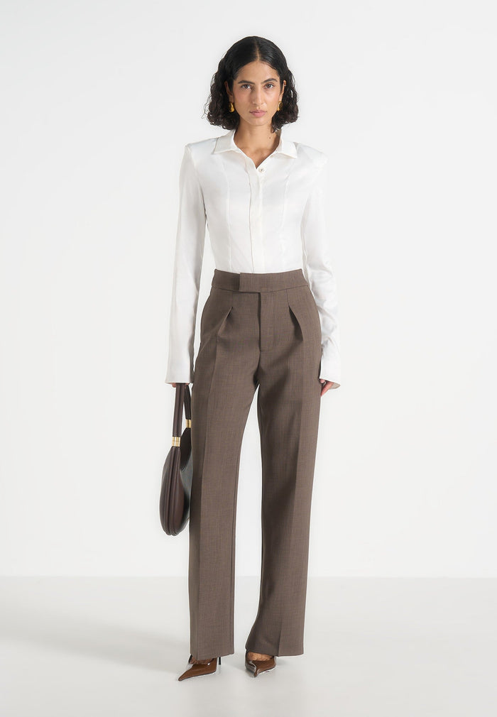 Elsa - High Waisted Tailored Pants - Dark Taupe