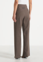 Elsa - High Waisted Tailored Pants - Dark Taupe