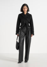 Poppy - Cropped Suede Belted Biker Jacket - Black