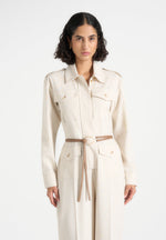 Ruby - Linen Belted Cargo-Pocket Jumpsuit - Natural