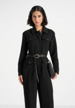 Ruby - Tailored Belted Cargo-Pocket Jumpsuit - Black