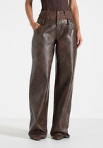 Carmen - Vintage Leather Double Waistband Trousers - Brown