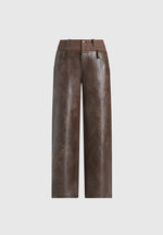Carmen - Vintage Leather Double Waistband Trousers - Brown