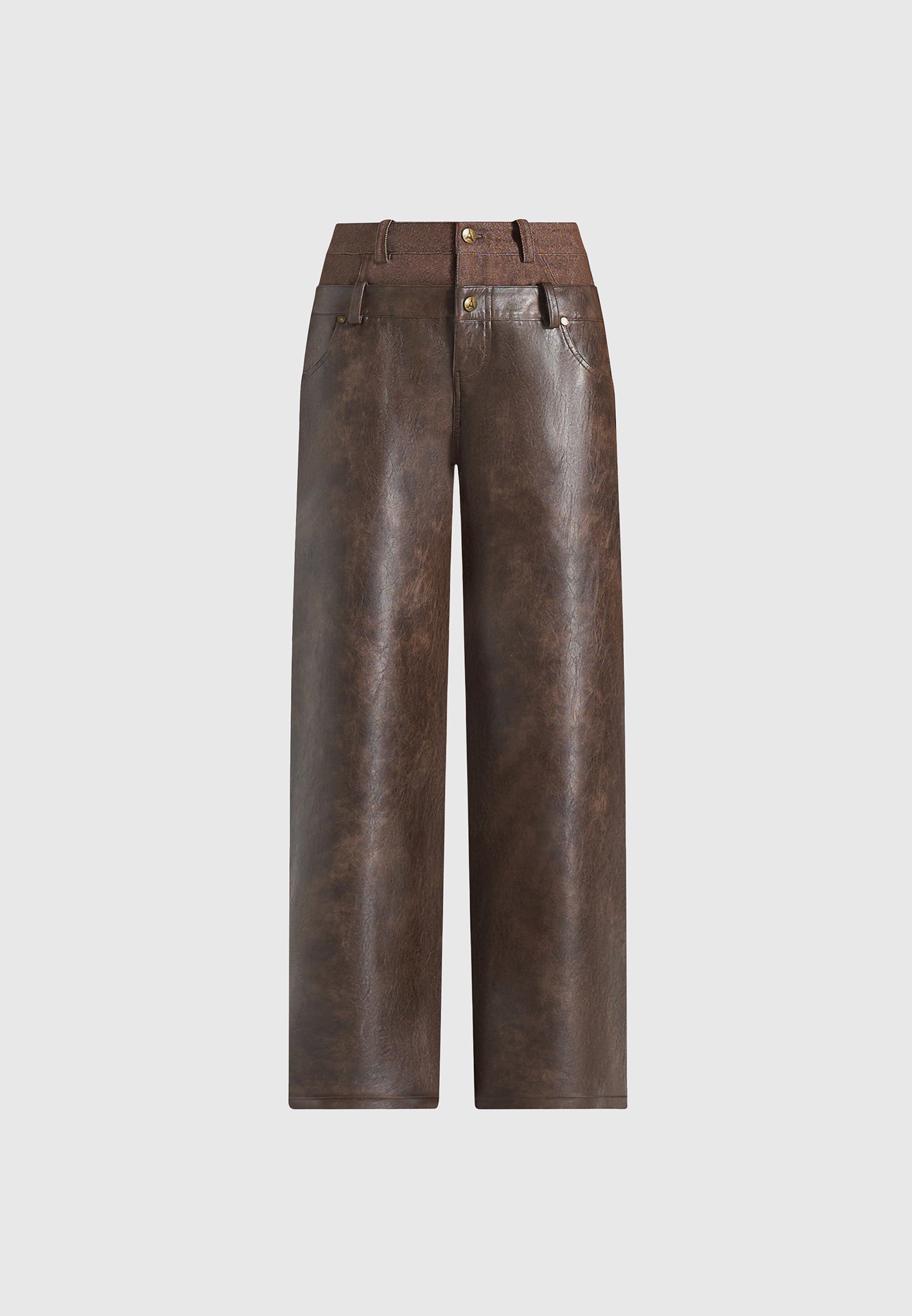 Carmen - Vintage Leather Double Waistband Trousers - Brown