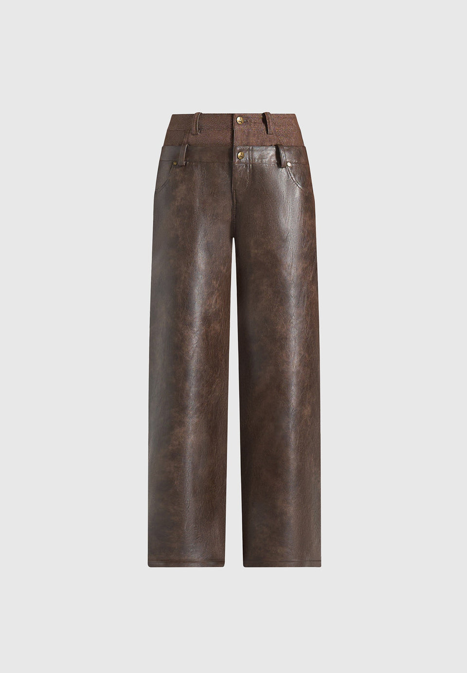 Carmen - Vintage Leather Double Waistband Trousers - Brown