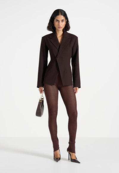 Knitted High Waisted Leggings - Brown