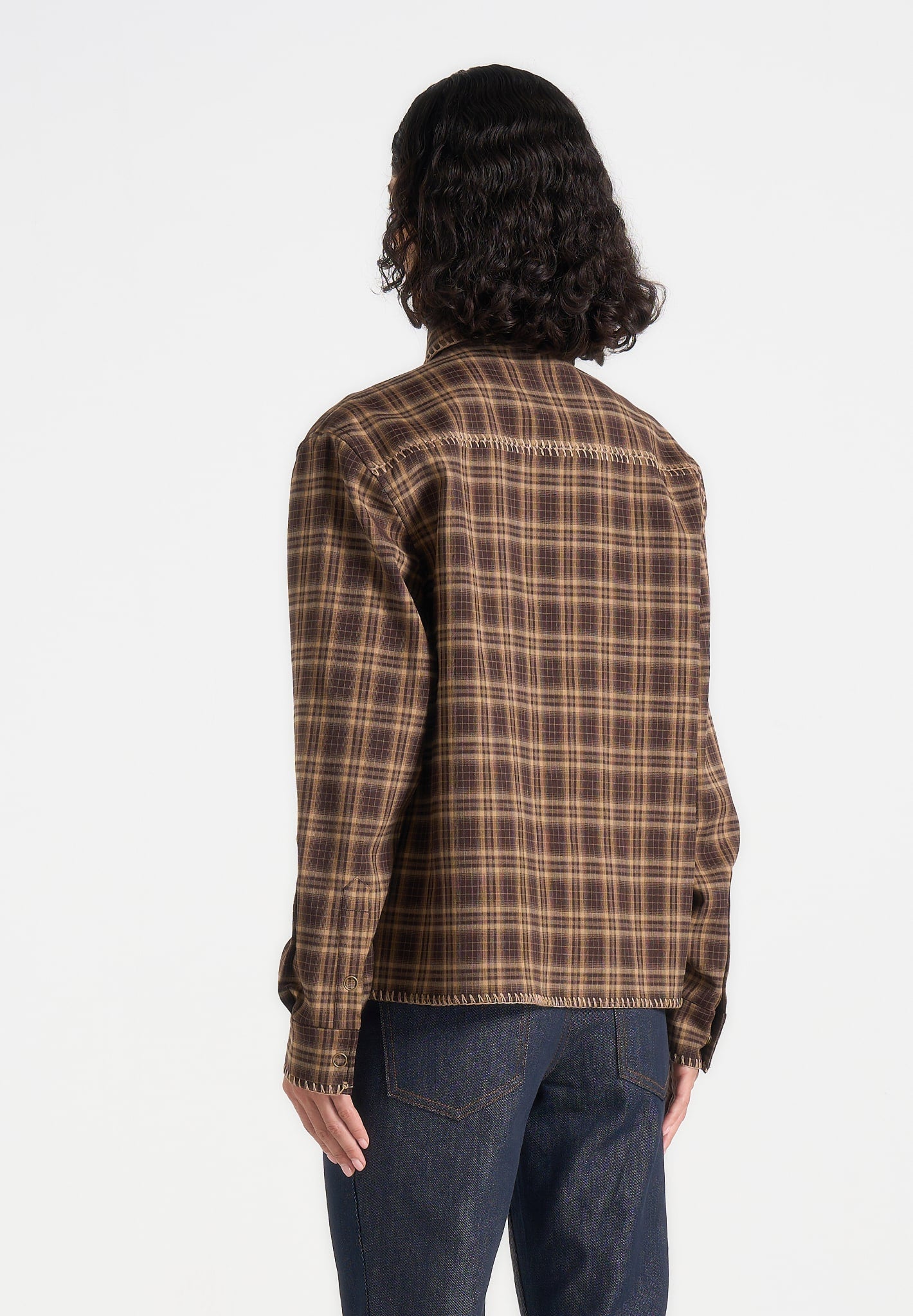 blake-unisex-whipstitch-check-shirt-brown