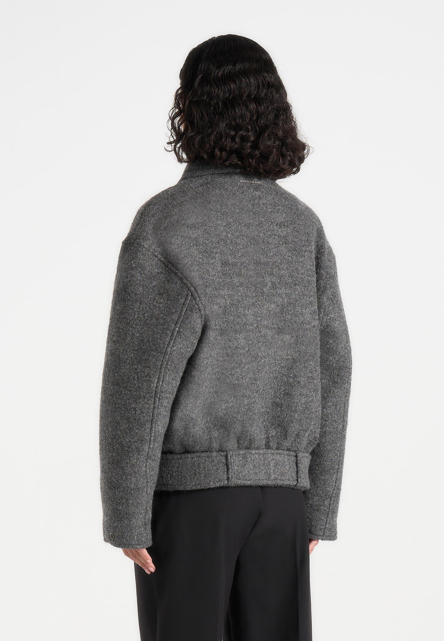 Ezra - Unisex Wool Belted Bomber Jacket - Grey