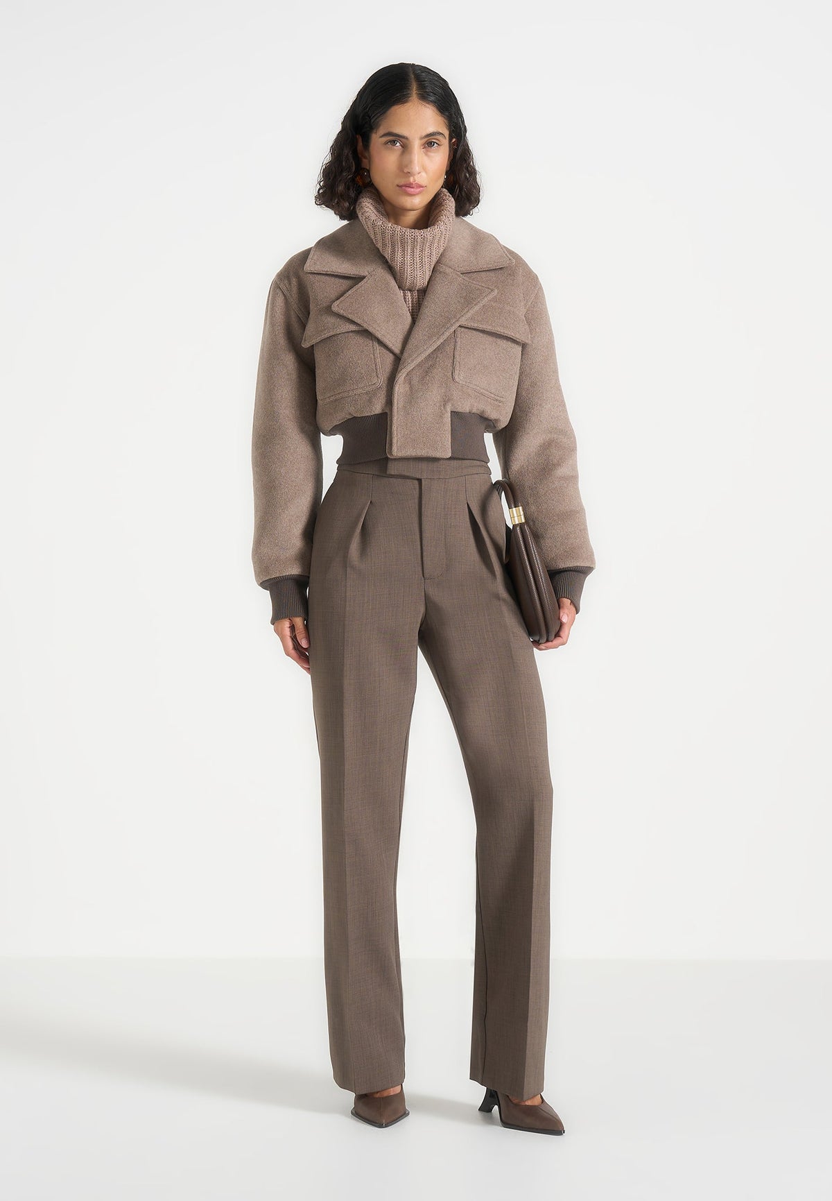 Cosette - Wool Lapel Bomber Jacket - Taupe