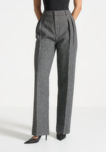 Julie - Tailored Twin Pleat Wool Trousers - Grey