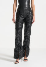 vegan-leather-ruched-trousers-black