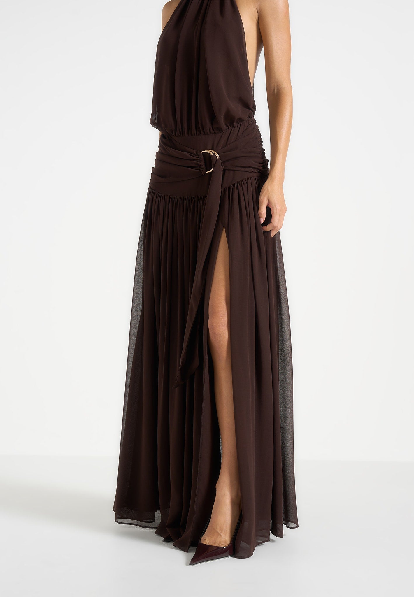 Matilda Gathered Maxi Dress - Brown
