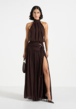 Matilda Gathered Maxi Dress - Brown