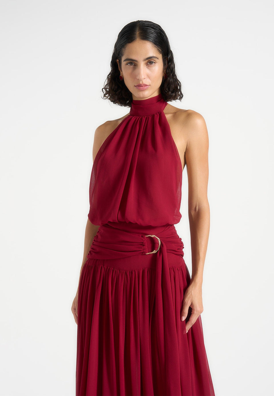 Matilda Gathered Maxi Dress - Wine Red