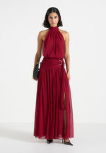 Matilda Gathered Maxi Dress - Wine Red